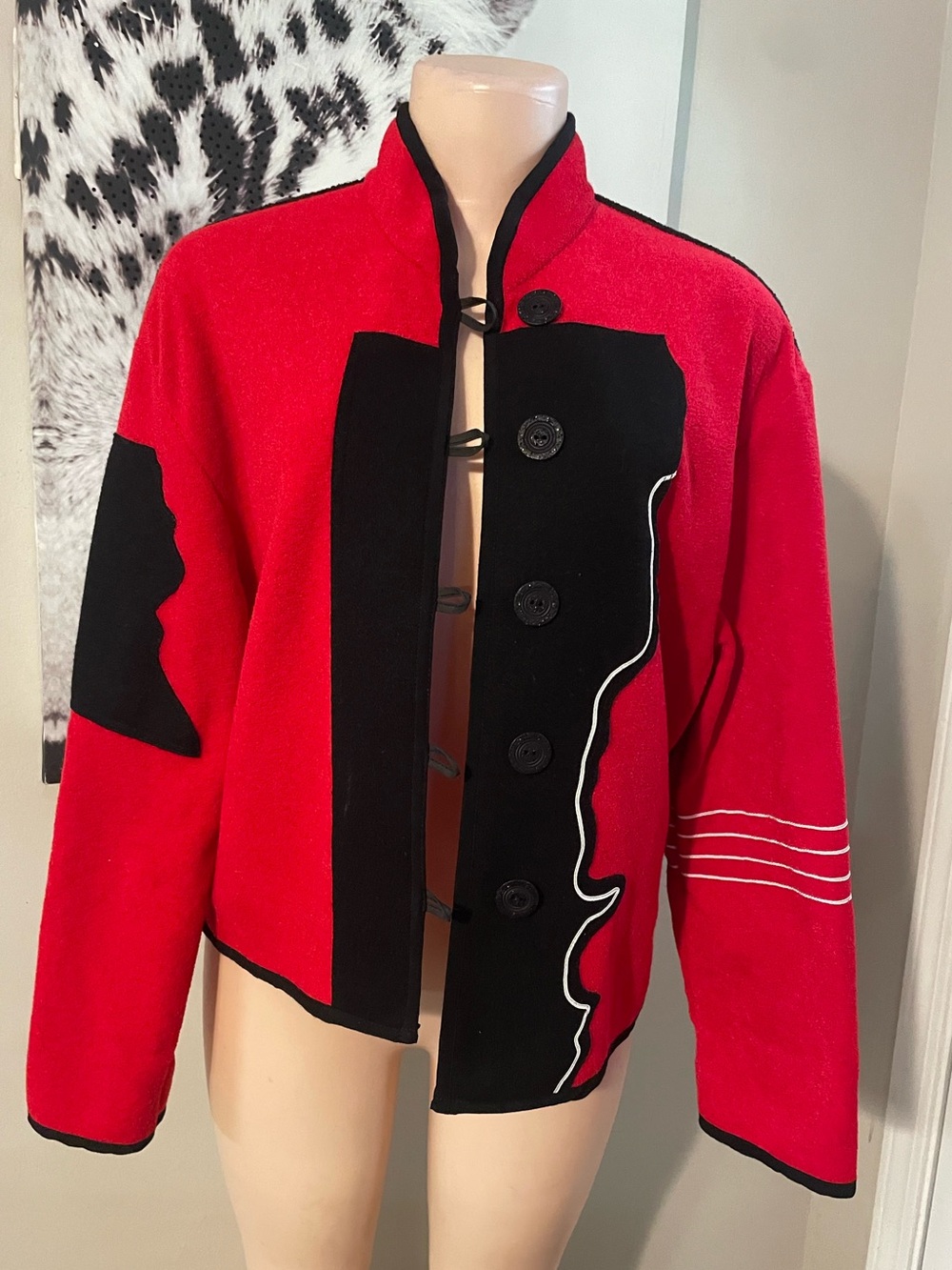 Vintage Alissa chenille wool fleece wearable art blazer coat wavy trim made USA